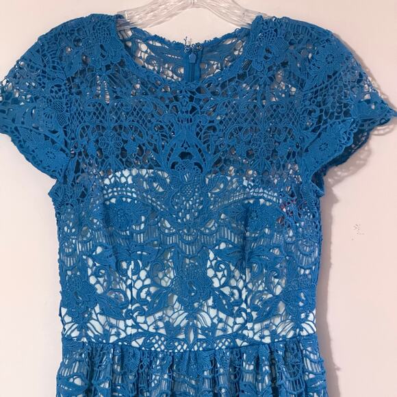 Monique Lhuillier ML teal lace applique floor length gown formal maxi dress  2 - Picture 5 of 12